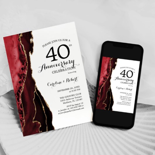 Robijn Rode Elegant 40-jarig jubileum Kaart