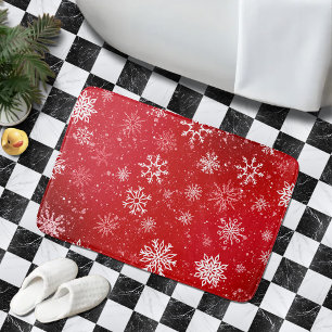 Robijn Rode Festive Kerst Wit Sneeuwvlokken Badmat