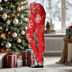 Robijn Rode Festive Kerst Wit Sneeuwvlokken  Leggings