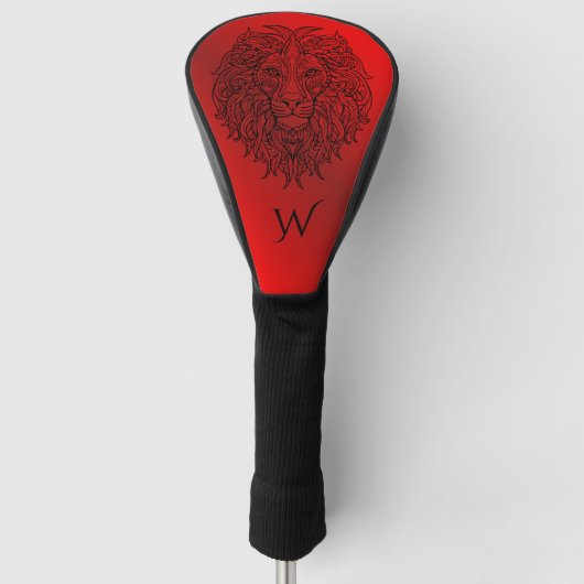 Robijn Rode Mandala Leeuwenkop Monogram Initiaal Golfheadcover (Voorkant)