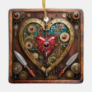 Robijnen en Messen Hart Steampunk Series Keramisch Ornament