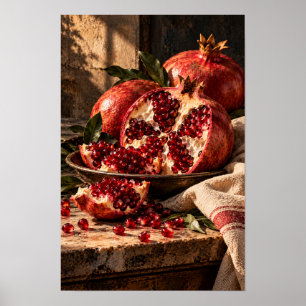 Robijnrode Granaatappels – Rustieke Fruit Stilleve Poster