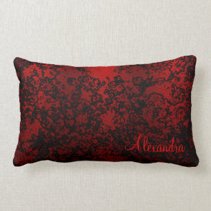 Robijnrood zwart stijlvolle bloemen levendige eleg kussen