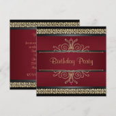 Robijnrood Zwarte Gouden Vrouwen Verjaardagsfeestj Kaart (Voorkant / Achterkant)
