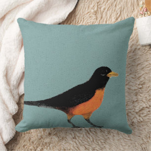 Robin Bird Art over Blue Background Sierkussen