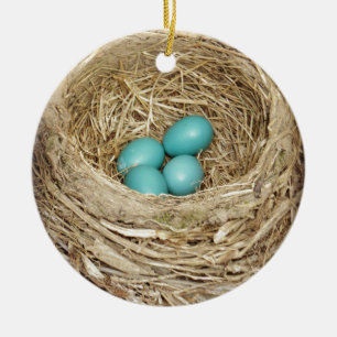 Robin Bird Egg Nest Keramisch Ornament