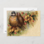 Robin Bird gele rode bloem Briefkaart (Voorkant / Achterkant)