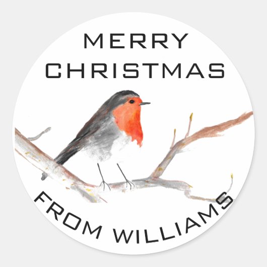 Robin Bird Merry kerstfeestelijke winterrust Ronde Sticker (Voorkant)