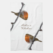 Robin Bird op Branch Personalized Kitchen Towel Theedoek (Verticaal)