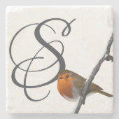 Robin Bird op Wintertak Monogram Stone Onderzetter (Voorkant)