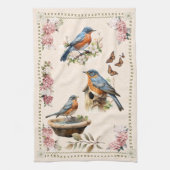 Robin Bird Peach Damask Theedoek (Verticaal)