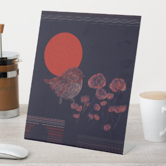 Robin Bird Rode Zon Illustratie Reclamebord Met Voetstuk