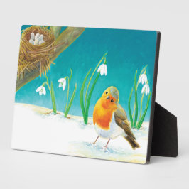 Robin Bird & sneeuwdrops Illustratie Fotoplaat
