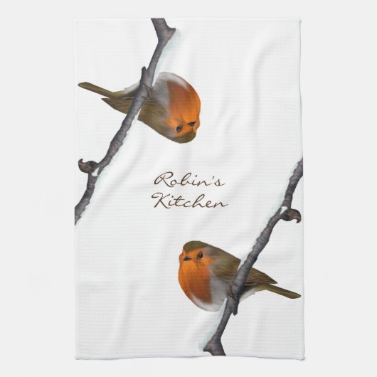 Robin Bird sur Branche Serviette de cuisine person (Vertical)