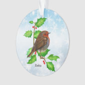 Robin Bird sur la peinture à l'aquarelle Holly (devant)