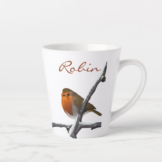 Robin Bird Winter Branch Personnalisé Latte Mug (Droite)