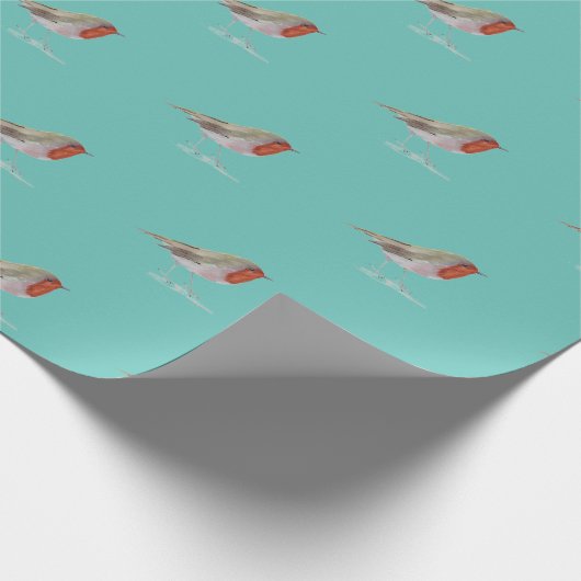 Robin Bird Woodland Branches Winter waterverf Cadeaupapier (Hoek)