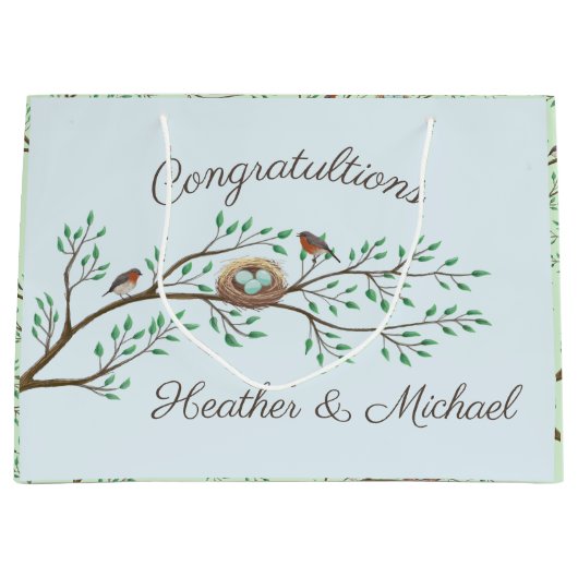 Robin Birds Nest Eggs Spring Baby shower Groot Cadeauzakje (Voorkant)