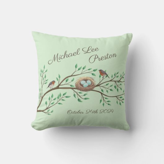Robin Birds Nest Eggs Spring Baby shower Kussen (Voorkant)