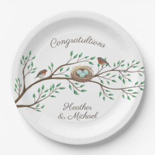 Robin Birds Nest Eggs Spring Baby shower Papieren Bordje