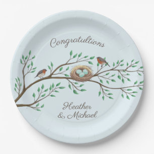 Robin Birds Nest Eggs Spring Baby shower Papieren Bordje
