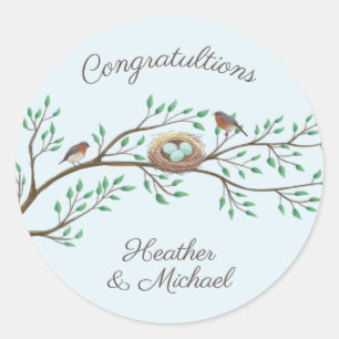 Robin Birds Nest Eggs Spring Baby shower Ronde Sticker