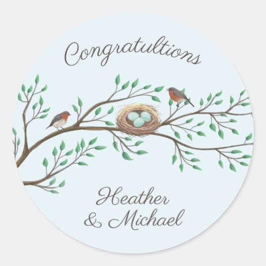Robin Birds Nest Eggs Spring Baby shower Ronde Sticker (Voorkant)