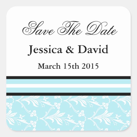 Robin Blue Damask Sla de datum Stickers (Voorkant)