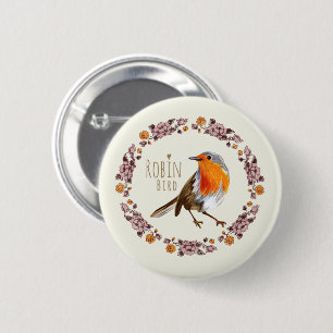 Robin Botanische vintage Bloemen voor vogelliefheb Ronde Button 5,7 Cm