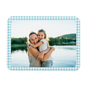 Robin Egg Blau Gingham Plaid Familie Foto Magneet