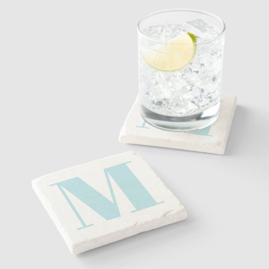 Robin Egg Blauw en Wit Polka Dot Monogram Stenen Onderzetter (Zijkant)