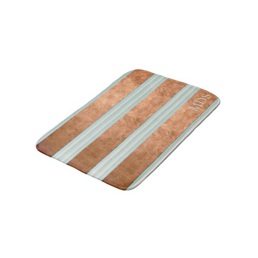 Robin Egg Blue Bold Monogram Striped Bath Mat (Gekanteld)