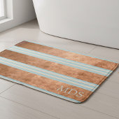 Robin Egg Blue Bold Monogram Striped Bath Mat