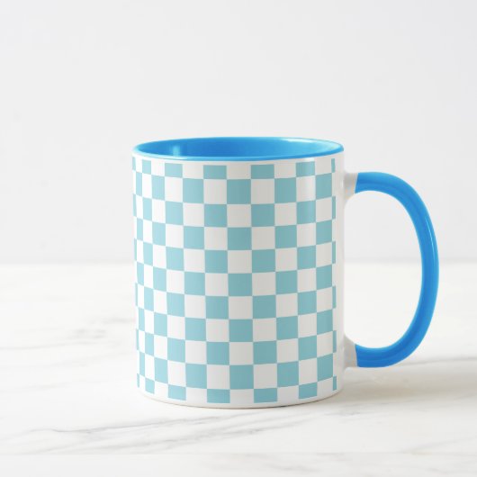 Robin Egg Blue Combo Mok met wit vierkant patroon (Rechts)