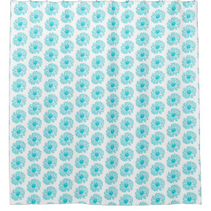Robin Egg Blue Daisy Print, Hippie Flowers Pattern Douchegordijn