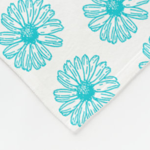 Robin Egg Blue Daisy Print, Hippie Flowers Pattern Fleece Deken