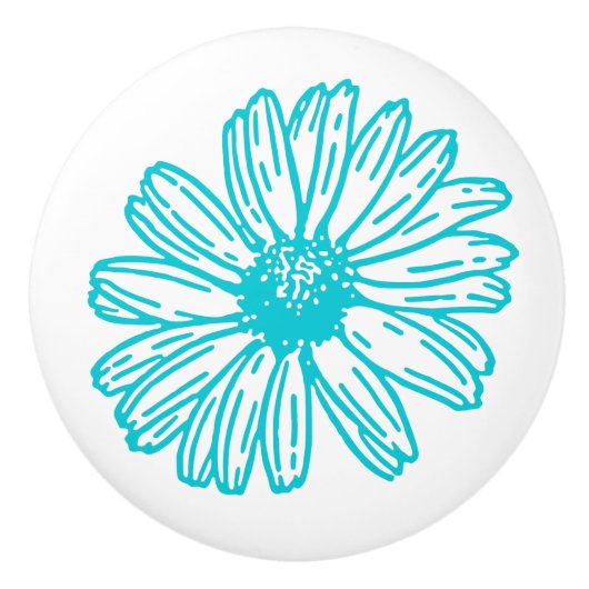 Robin Egg Blue Daisy Print, Hippie Flowers Pattern Keramische Knop (Voorkant)