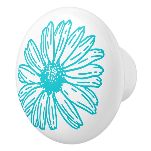 Robin Egg Blue Daisy Print, Hippie Flowers Pattern Keramische Knop (Rechts)