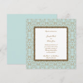 Robin Egg Blue en Gold Damask Wedding Invitations Kaart (Voorkant / Achterkant)
