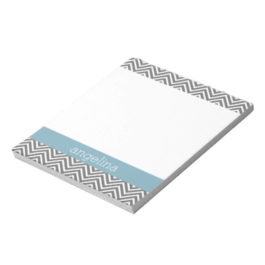 Robin Egg Blue en Grey Chevrons Custom Name Notitieblok (Gedraaid)