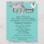 Robin Egg Blue en White Masquerade Wedding Kaart (Voorkant / Achterkant)