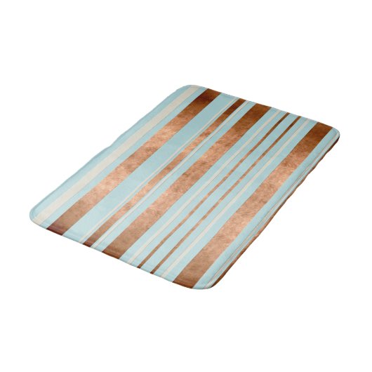 Robin Egg Blue Faux Copper Stripes Modern Bath Mat (Gekanteld)
