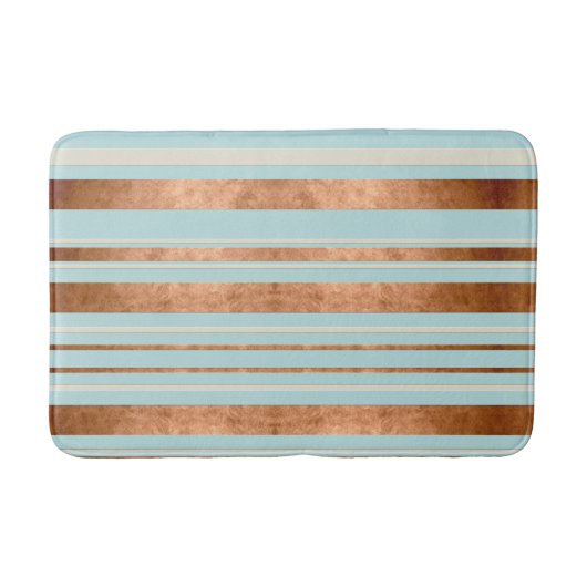 Robin Egg Blue Faux Copper Stripes Modern Bath Mat (Voorkant)