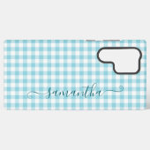 Robin Egg Blue Gingham Girly Signature Samsung Galaxy Hoesje (Achterkant horizontaal)