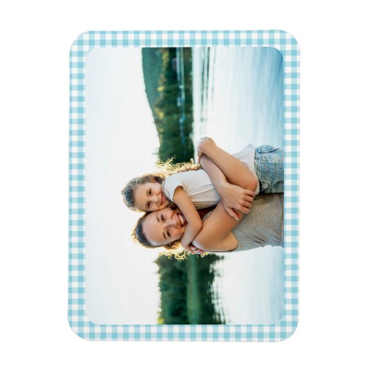 Robin Egg Blue Gingham Plaid Family Photo Magneet (Verticaal)