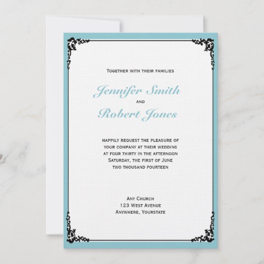 Robin Egg Blue Initialen Posh bruiloft uitnodiging (Voorkant)