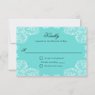Robin Egg Blue Lace Lijst Gray Wedding RSVP Kaartje