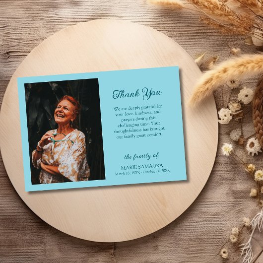 Robin Egg Blue Romantic Customize Photo Funeral Bedankkaart