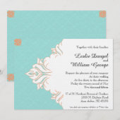 Robin Egg Blue Sinaasappel Damask Wedding Uitnodig Kaart (Voorkant / Achterkant)