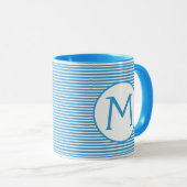 Robin Egg Blue Stripe Monogram Mok (Voorkant rechts)